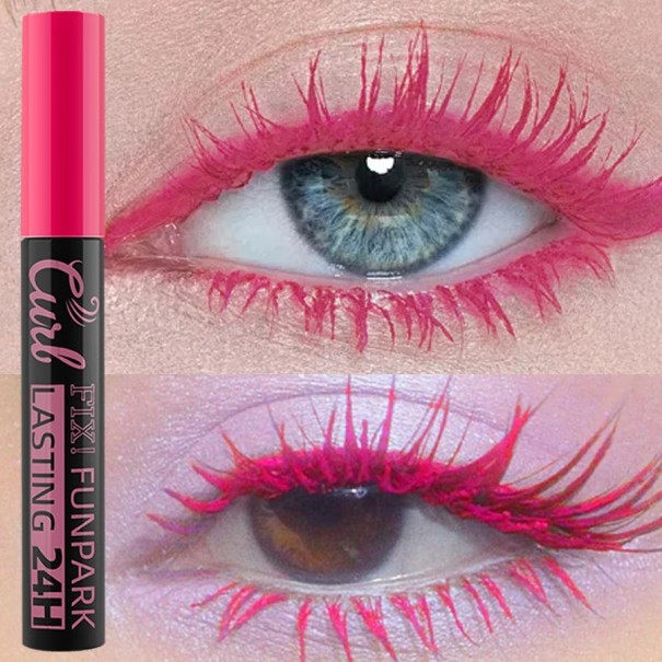 Kleurrijke, waterproof mascara voor het versterken van de wimpers met langdurige hold, bestand tegen water en zweet voor een frisse en expressieve make-up donkerroze