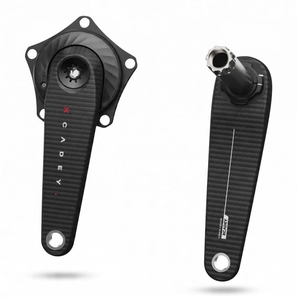 Kliky s měřičem výkonu XCADEY VENTUS 16,75 cm Karbonová vlákna Pavouk 5 šroubů 144 BCD Osa 24 mm Černá Pro cyklistiku a trénink 1