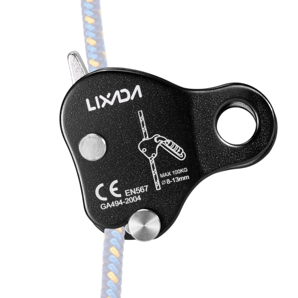 Klimbeveiligingsapparaat 7,7 x 7,5 cm Aluminiumlegering 7075 Voor touwen van 8–13 mm Lichtgewicht zekerapparaat 91 g Maximale belasting 100 kg zwart