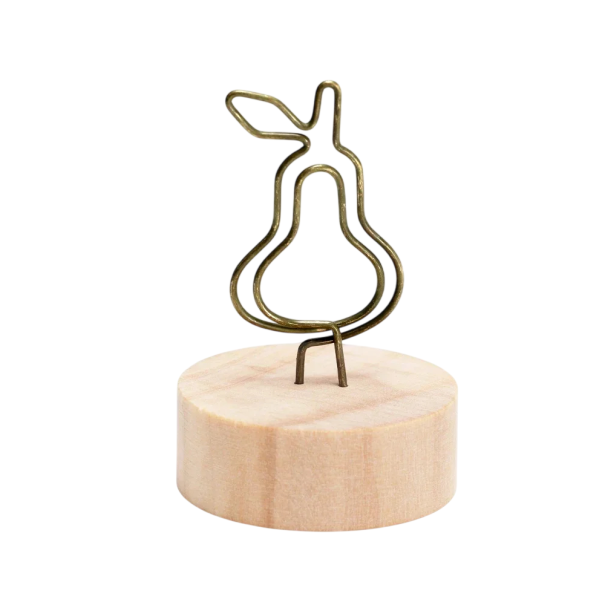 Klip na fotografie hruška 7–8 cm kov dřevo zlatý stojánek na fotky a poznámky dekorace do interiéru držák na snímky 1