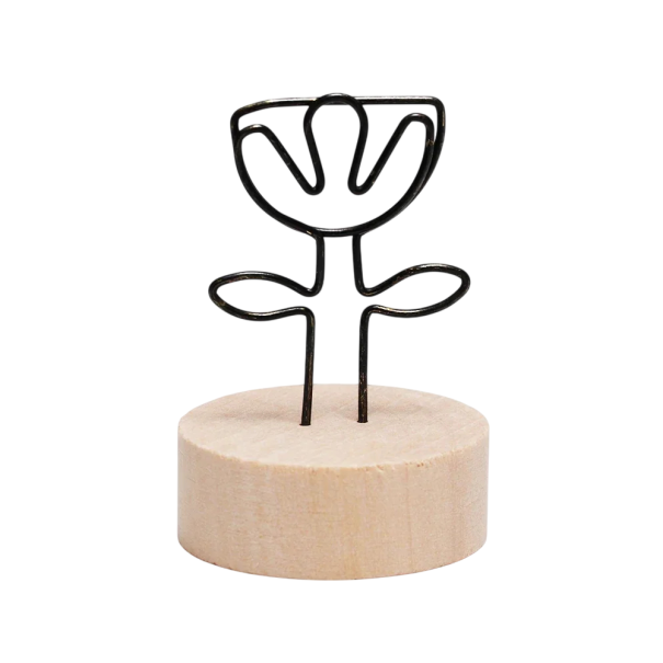 Klip na fotografie květina 7–8 cm kov dřevo černý stojánek na fotky a poznámky dekorace do interiéru držák na snímky 1