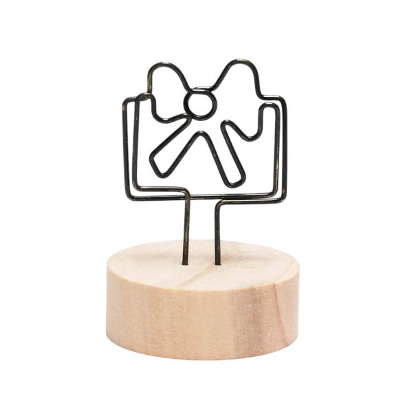 Klip na fotografie mašle 7–8 cm kov dřevo černý stojánek na fotky a poznámky dekorace do interiéru držák na snímky 1