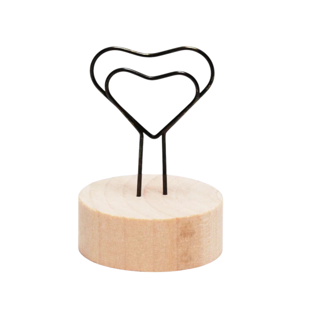 Klip na fotografie srdce 7–8 cm kov dřevo černý stojánek na fotky a poznámky dekorace do interiéru držák na snímky 1