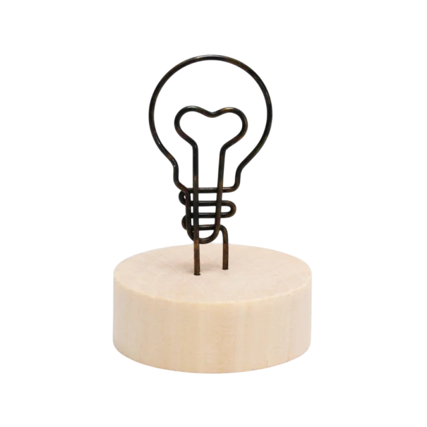 Klip na fotografie žárovka 7–8 cm kov dřevo černý stojánek na fotky a poznámky dekorace do interiéru držák na snímky 1