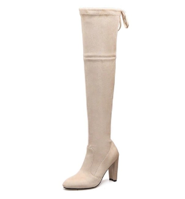 Kniehohe Damenstiefel mit Absatz J2818 creme 40