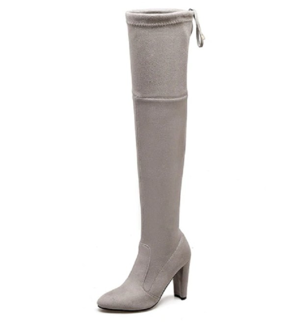 Kniehohe Damenstiefel mit Absatz J2818 hellgrau 39