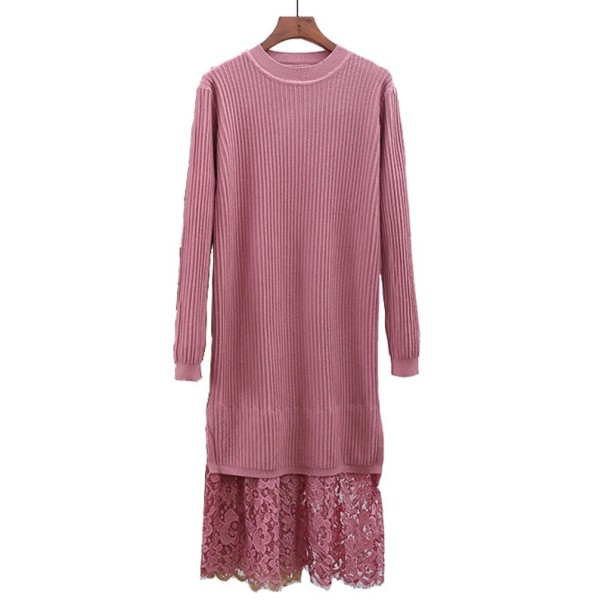 Knit Dress with Lace magenta
