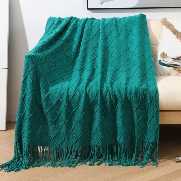 Knitted Blanket with Fringes 127 x 152 cm dark green