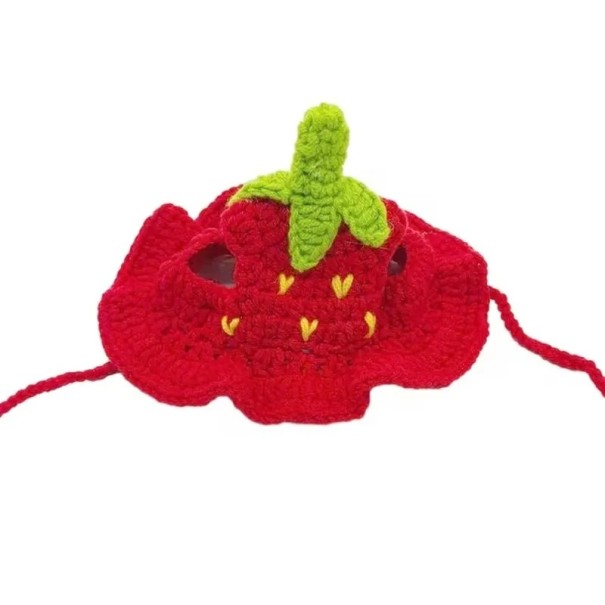 Knitted Cat Hat Strawberry Size S Hat for Pets up to 2.5 kg Crocheted Hat with Strawberry Design 1