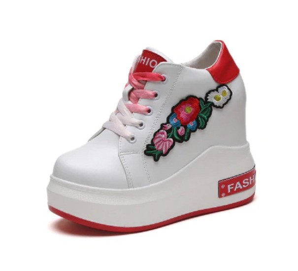 Knöchelsneaker für Damen mit Blumen J1714 rot 39