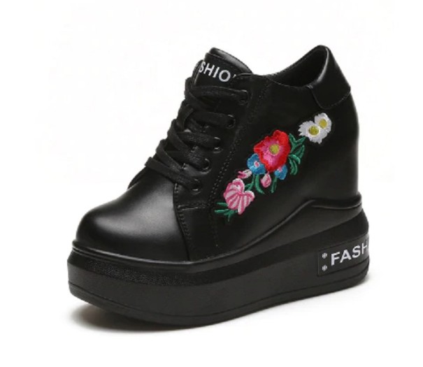 Knöchelsneaker für Damen mit Blumen J1714 schwarz 38