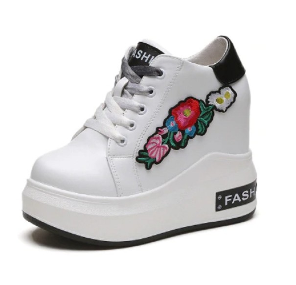 Knöchelsneaker für Damen mit Blumen J1714 weiß 39