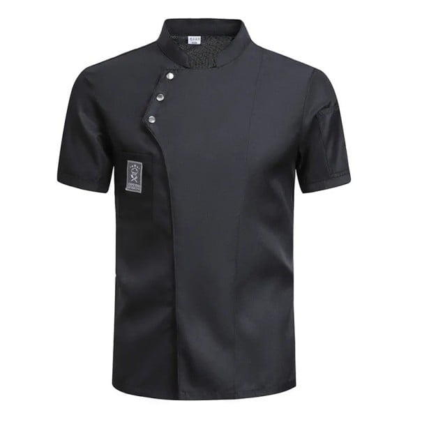 Kochjacke kurzarm Stehkragen Knöpfe Tasche Baumwolle Polyester Arbeitskleidung für die Küche gastronomische Kleidung schwarz XXS