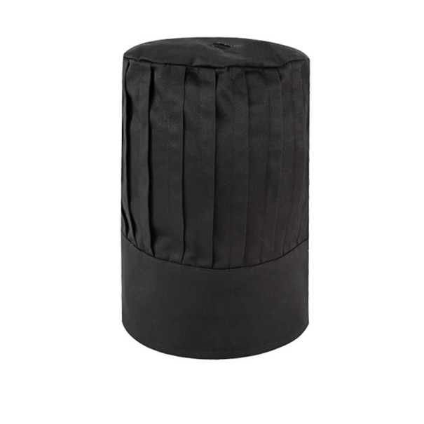 Kochmütze hoher Schnitt 29 cm Falten Baumwolle Polyester Arbeitskopfbedeckung für die Küche gastronomische Kleidung schwarz
