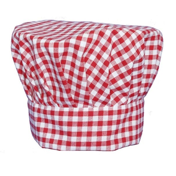 Kokkauslakki 22 cm ruudullinen malli punainen valkoinen puuvilla polyesteri matala leikkaus työskentelypäällinen keittiöön 1