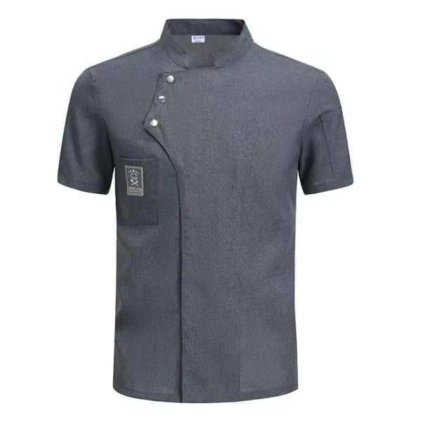 Kokkehaler med kort ærme, ståkrave, knapper, lomme, bomuld, polyester, arbejdstøj til køkkenet, gastronomisk tøj grå XXS