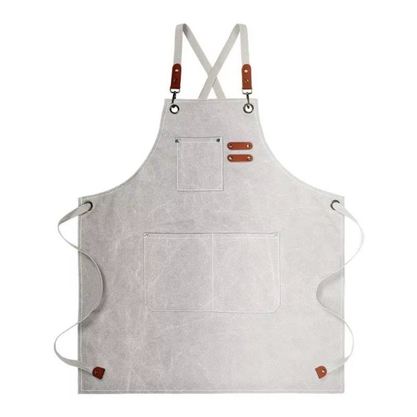 Køkkenstof arbejdsforklæde 78x68 cm Oliebestandigt vandafvisende med lommer til værktøj Unisex mode grillforklæde til mænd og kvinder grå