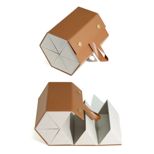 Kokoontaitettava kotelo kuudelle silmälasille 17,8 x 12,2 x 13,5 cm Nahkainen matkakotelo fleecevuorilla Järjestäjä silmälaseille ja aurinkolaseille ruskea