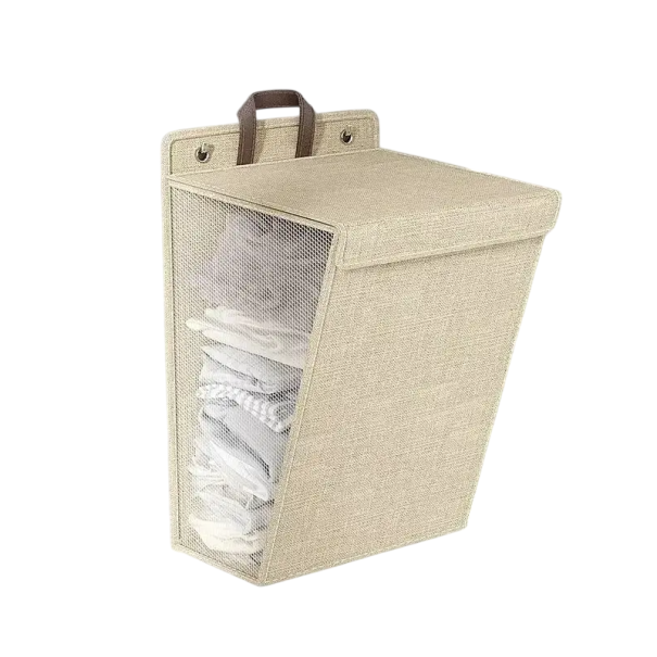 Kokoontaitettava seinälle kiinnitettävä pyykkikori 43 x 36 x 12 cm Tilaa säästävä riippuva muovikori kokoontaitettava kylpyhuoneen makuuhuoneen beige