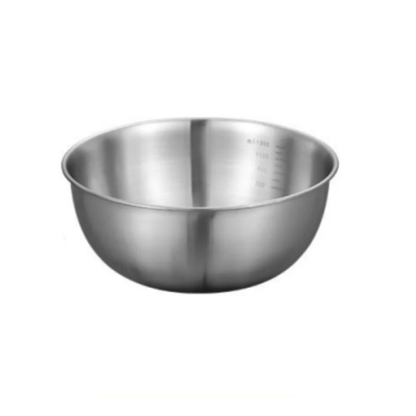 Köksskål i rostfritt stål 19,3 x 8,2 cm Volym 1200 ml Mätlinjer Köksskål i rostfritt stål Förbereda ingredienser Bakning och matlagning