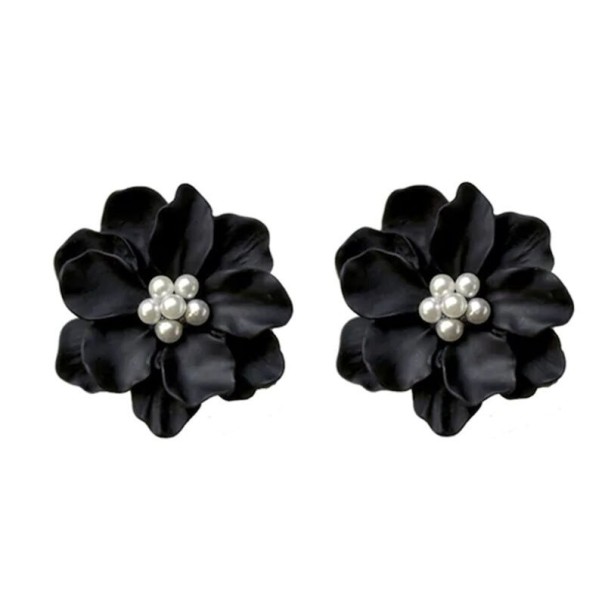 Kolczyki damskie kwiaty H754 czarny