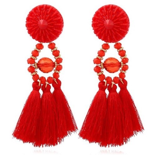 Kolczyki z koralikami z frędzlami J3206 czerwony