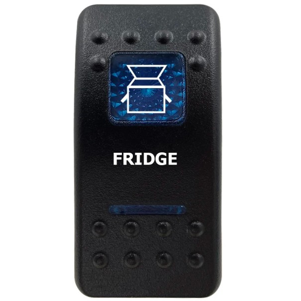 Kolébkover Schalter FRIDGE einpolig wasserdicht 12V mit blauer LED-Hintergrundbeleuchtung, schwarzer ON/OFF-Schalter für Auto-Kühlschränke in Wohnmobilen und Booten