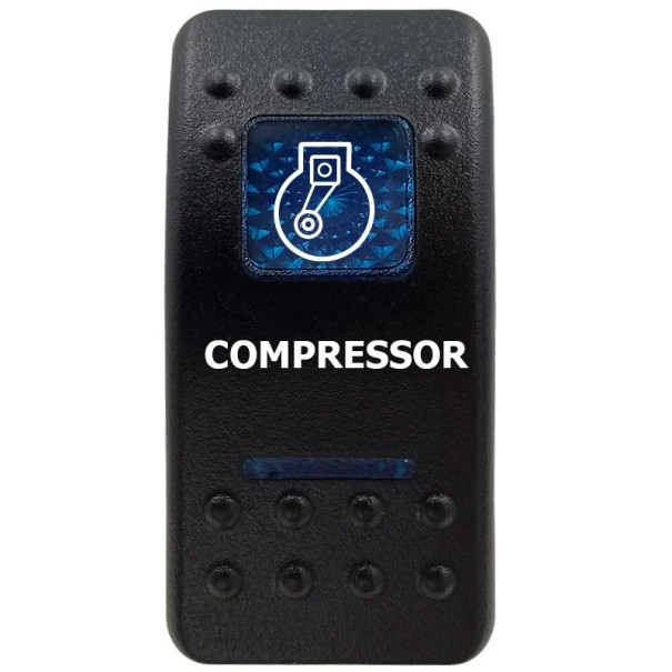 Kolébkový spínač COMPRESSOR jednopólový 12V voděodolný vypínač kompresoru s modrým LED podsvícením černý pro lodě a offroad 1