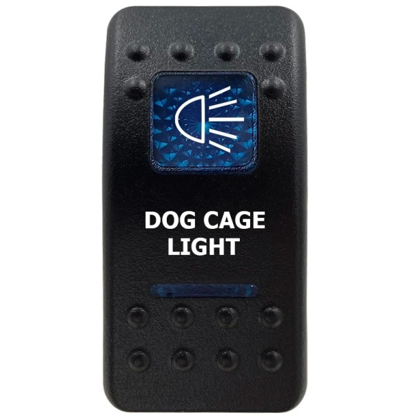 Kolébkový spínač DOG CAGE LIGHT jednopólový 12V voděodolný vypínač osvětlení s modrým LED podsvícením černý ovladač pro lodě a vozy 1