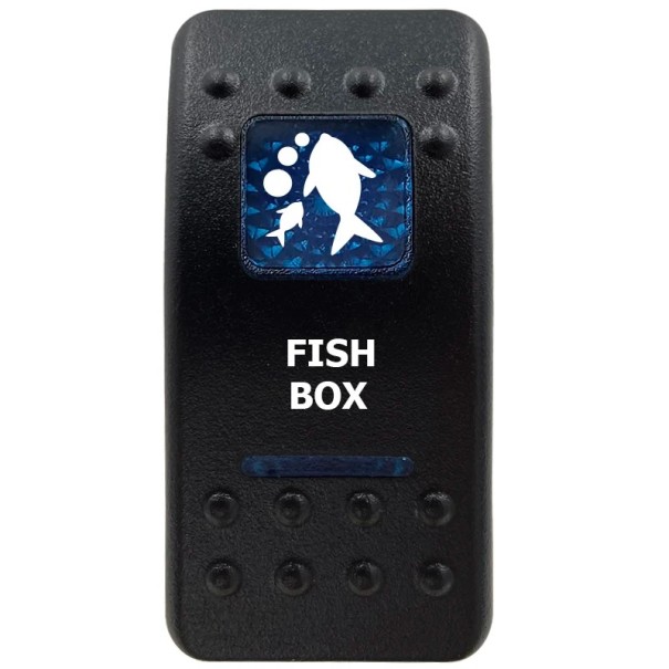 Kolébkový spínač FISH BOX jednopólový voděodolný 12V s modrým LED podsvícením, černý ON/OFF přepínač pro lodě, čluny a rybářské vybavení 1