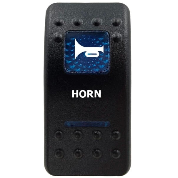 Kolébkový spínač HORN jednopólový vodotesný 12V s modrým LED podsvietením, čierny ON/OFF prepínač klaksónu do auta, lode a 4x4 1