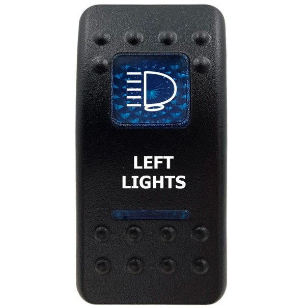 Kolébkový spínač jednopólový voděodolný 12 V Modré LED podsvícení LEFT LIGHTS Černý přepínač Na auto offroad i loď ovládání levých světel 1