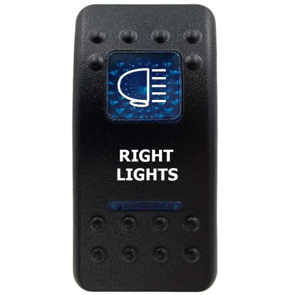 Kolébkový spínač jednopólový voděodolný 12 V Modré LED podsvícení RIGHT LIGHTS Černý přepínač Na auto offroad i loď ovládání pravých světel 1
