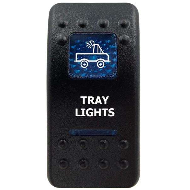 Kolébkový spínač jednopólový voděodolný 12 V Modré LED podsvícení TRAY LIGHTS Černý přepínač Na auto offroad i loď ovládání osvětlení korby 1