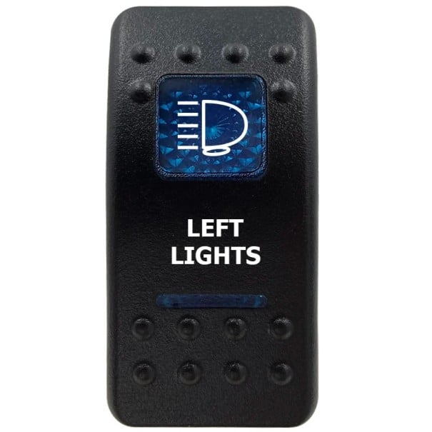 Kolébkový spínač jednopólový voděodolný 12 V Modré LED podsvícenie LEFT LIGHTS Čierny prepínač Na auto offroad aj loď ovládanie ľavých svetiel
