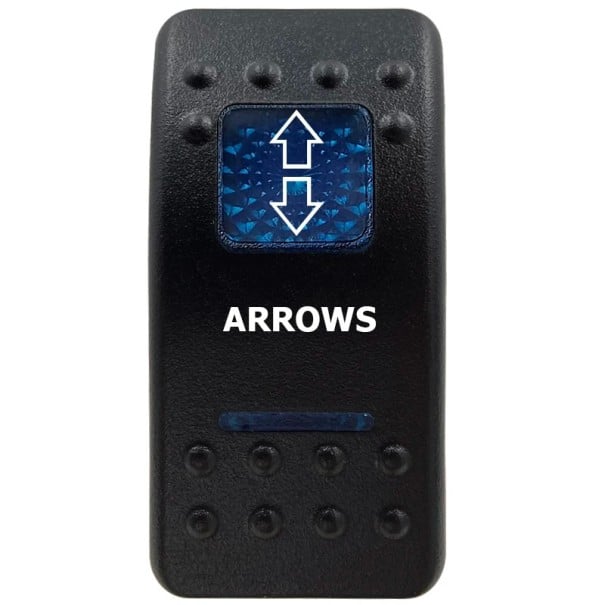 Kolébkový spínač jednopólový vodoodolný 12 V Modré LED podsvietenie ARROWS Čierny prepínač Na auto offroad aj loď obojsmerné ovládanie so šípkami
