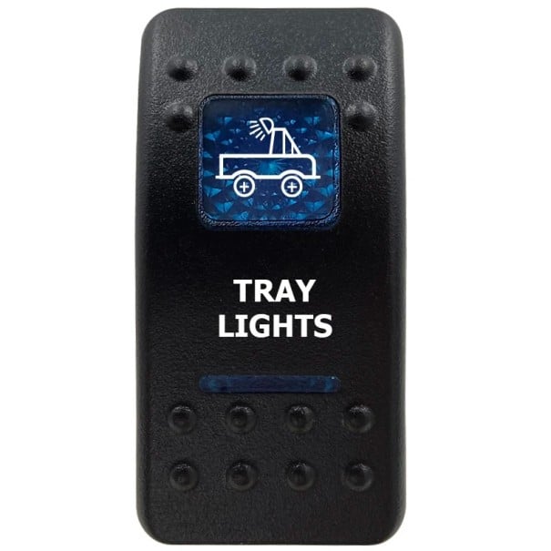 Kolébkový spínač jednopólový vodotesný 12 V Modré LED podsvietenie TRAY LIGHTS Čierny prepínač Na auto offroad aj loď ovládanie osvetlenia korby