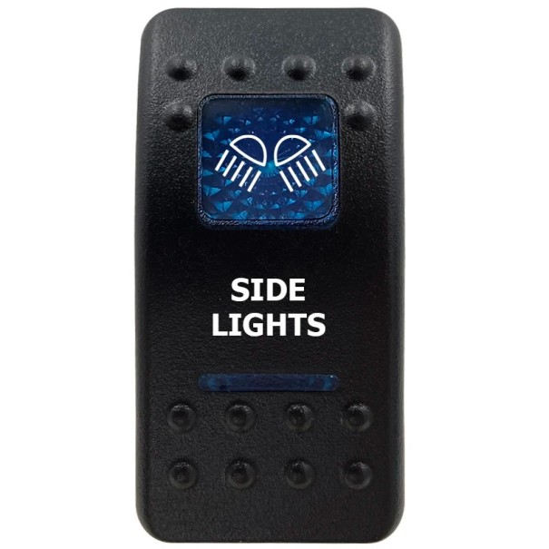 Kolébkový Spínač Jednopólový Vodotesný 12V Modré LED Podsvícenie Čierny Spínač SIDE LIGHTS pre Auto Loď SUV a Off-road Vozidlá 1