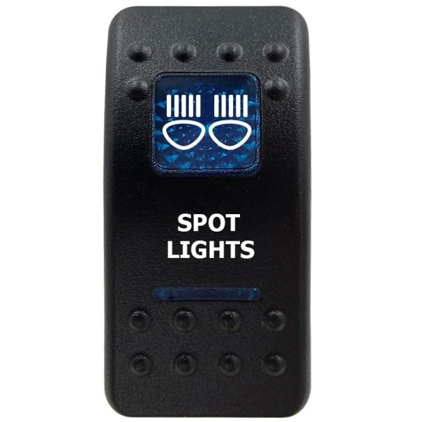 Kolébkový Spínač Jednopólový Vodotesný 12V Modré LED Podsvietenie Čierny Spínač SPOT LIGHTS pre Auto Loď SUV a Off-road Vozidlá 1