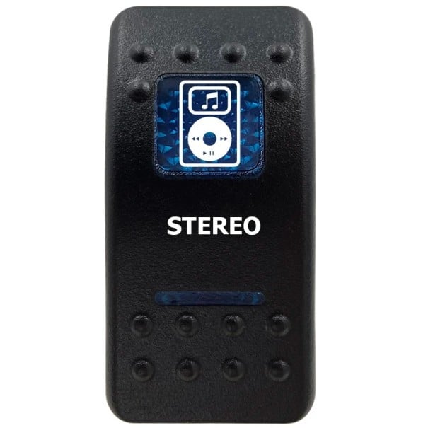 Kolébkový Spínač Jednopólový Vodotesný 12V Modré LED Podsvietenie Čierny Vypínač STEREO pre Auto Loď SUV a Off-road Vozidlá 1