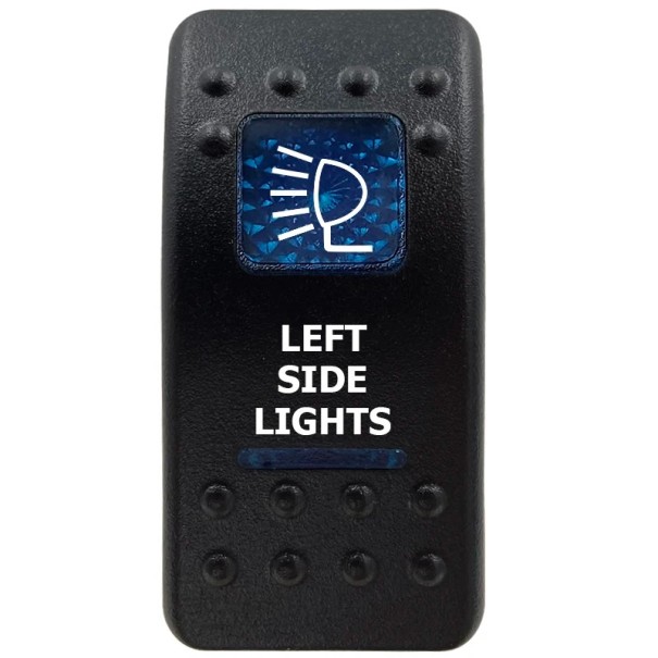 Kolébkový spínač LEFT SIDE LIGHTS jednopólový voděodolný 12V s modrým LED podsvícením, černý ON/OFF přepínač bočního osvětlení do auta a 4x4 1