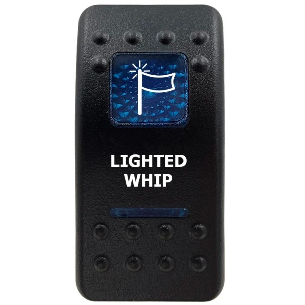 Kolébkový spínač LIGHTED WHIP jednopólový voděodolný 12V s modrým LED podsvícením, černý ON/OFF přepínač svítící antény do offroadu a UTV 1