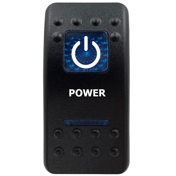 Kolébkový vypínač POWER jednopólový voděodolný 12V, modré LED podsvícení, černé provedení, ON/OFF přepínač do auta, lodě a karavanu 1