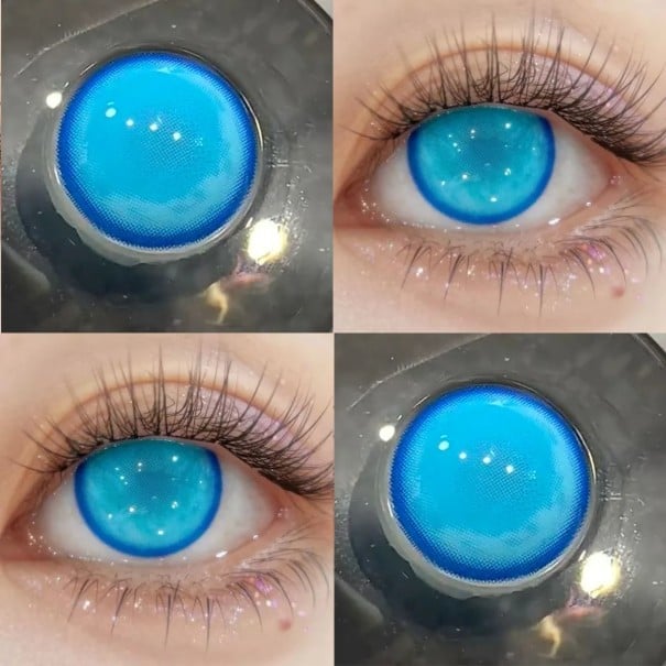 Kolorowe soczewki kontaktowe niebieskie i fioletowe miękkie hydrożelowe efekt anime pełne krycie średnica 14.5 mm 6-miesięczne niebieski