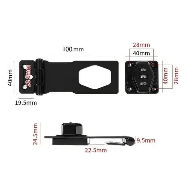 Kombinační bezpečnostní zámek s 3místným kódem 102 × 41 mm mechanický bez klíče pro dveře skříňky boxy a úložné prostory černá