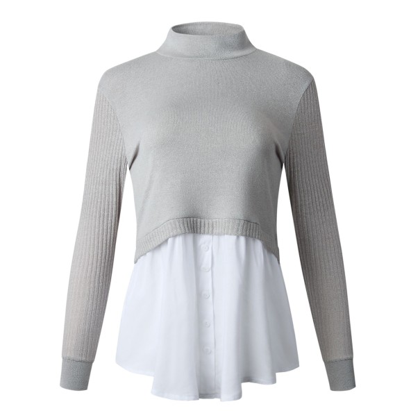 Kombinierter Damenpullover grau XL