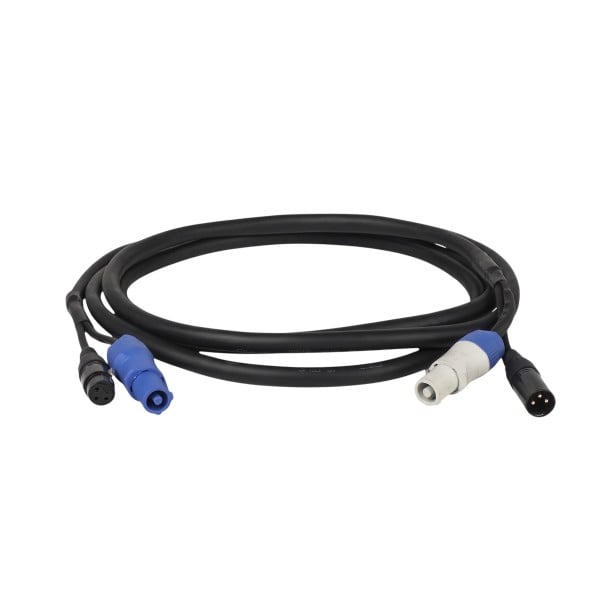 Kombinovaný napájecí a DMX kabel 2 m s konektory powerCON a 3pinovými XLR samec i samice černý pro propojení světel na pódiu 1