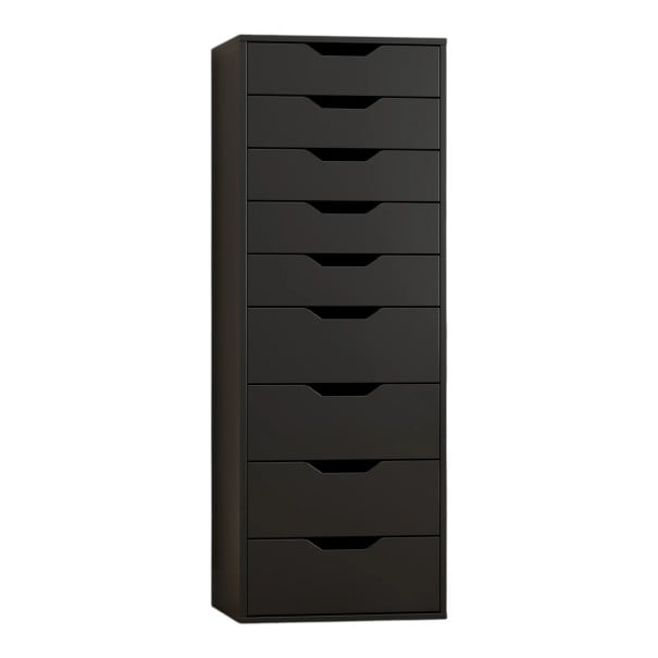 Kommode für das Schlafzimmer 124 x 45 x 40 cm mit neun Schubladen und Ausschnitten für den Griff Schubladenkommode ohne Griffe mit niedrigeren schwarz