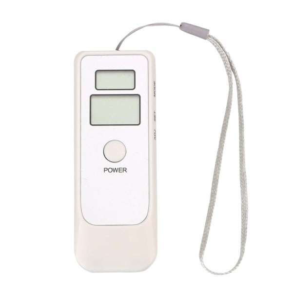 Kompakt digital alkoholtester til måling af alkohol i åndedrættet To skærme Nøjagtighed ved måling 0,1 ‰ Strømforsyning 2x AAA Mål 9,9 x 3,5 cm Hvid 1