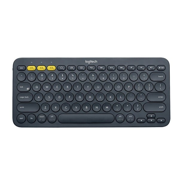 Kompaktná bezdrôtová bluetooth klávesnica s okrúhlymi klávesami Dosah až 10 m Napájanie 2x AAA Plastové telo 27,9 x 12,4 x 1,6 cm čierna